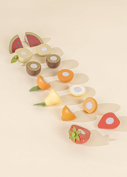 Wooden Fruits Playset – Sliceable Pretend Play Food & Basket Toy