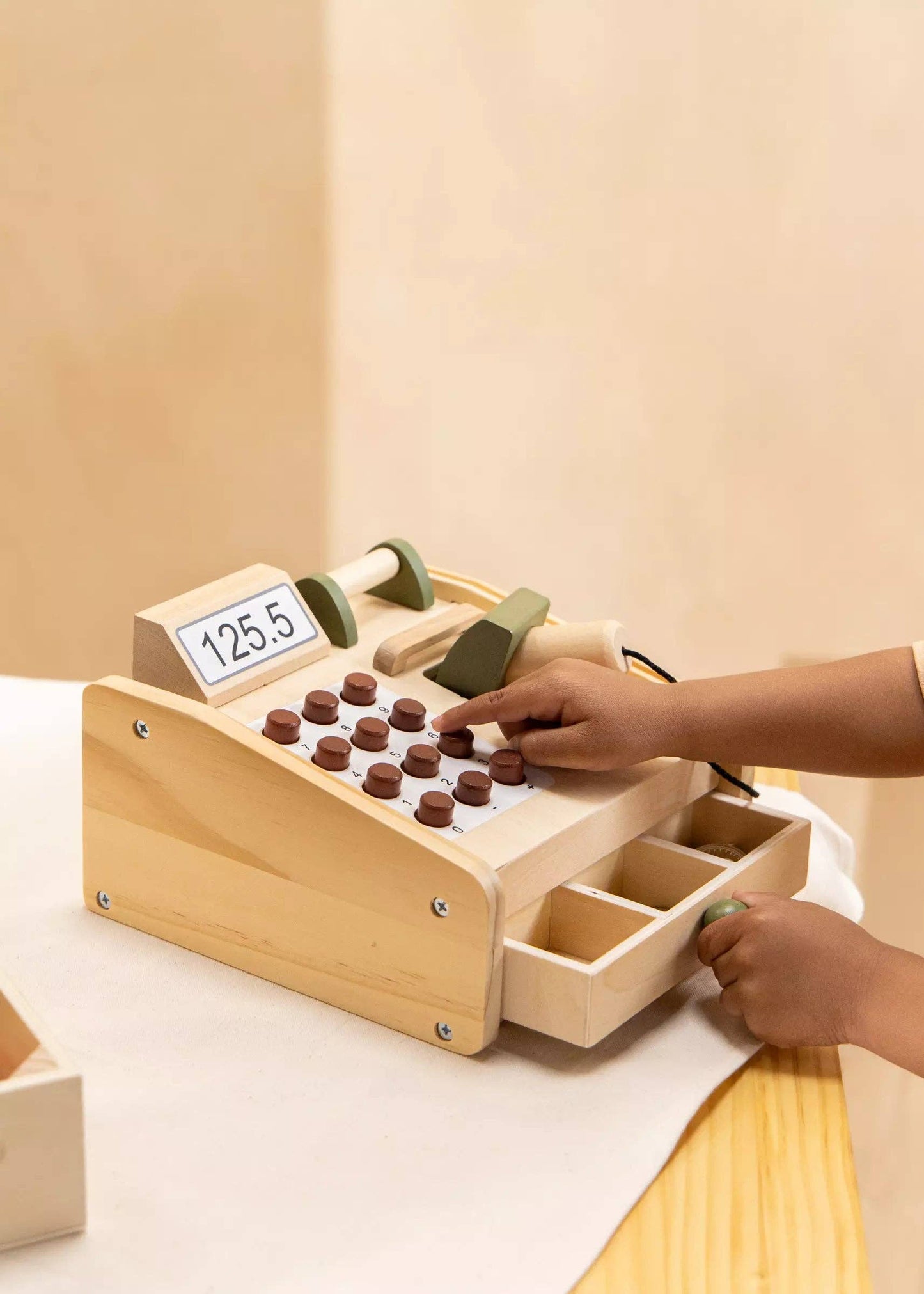 Wooden Toy Cash Register – Pretend Play Grocery Store Set – Montessori Shopping Toy – Ages 3+