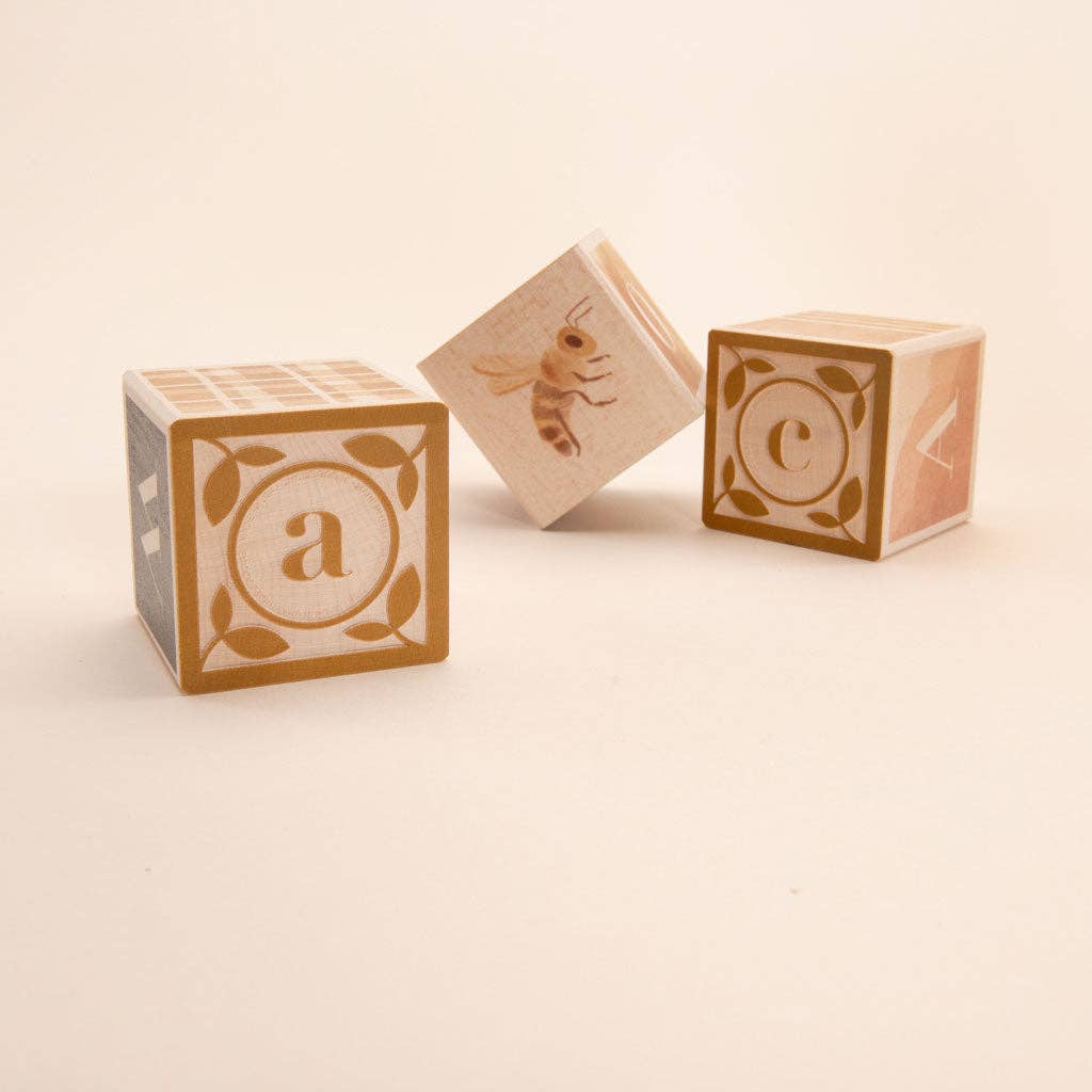 Wooden ABC Blocks – Watercolor Alphabet Learning Blocks – Montessori Educational Toy – Ages 3+