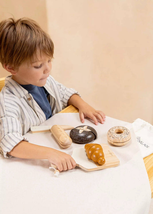 Wooden Bakery Playset – Pretend Play Bread & Knife