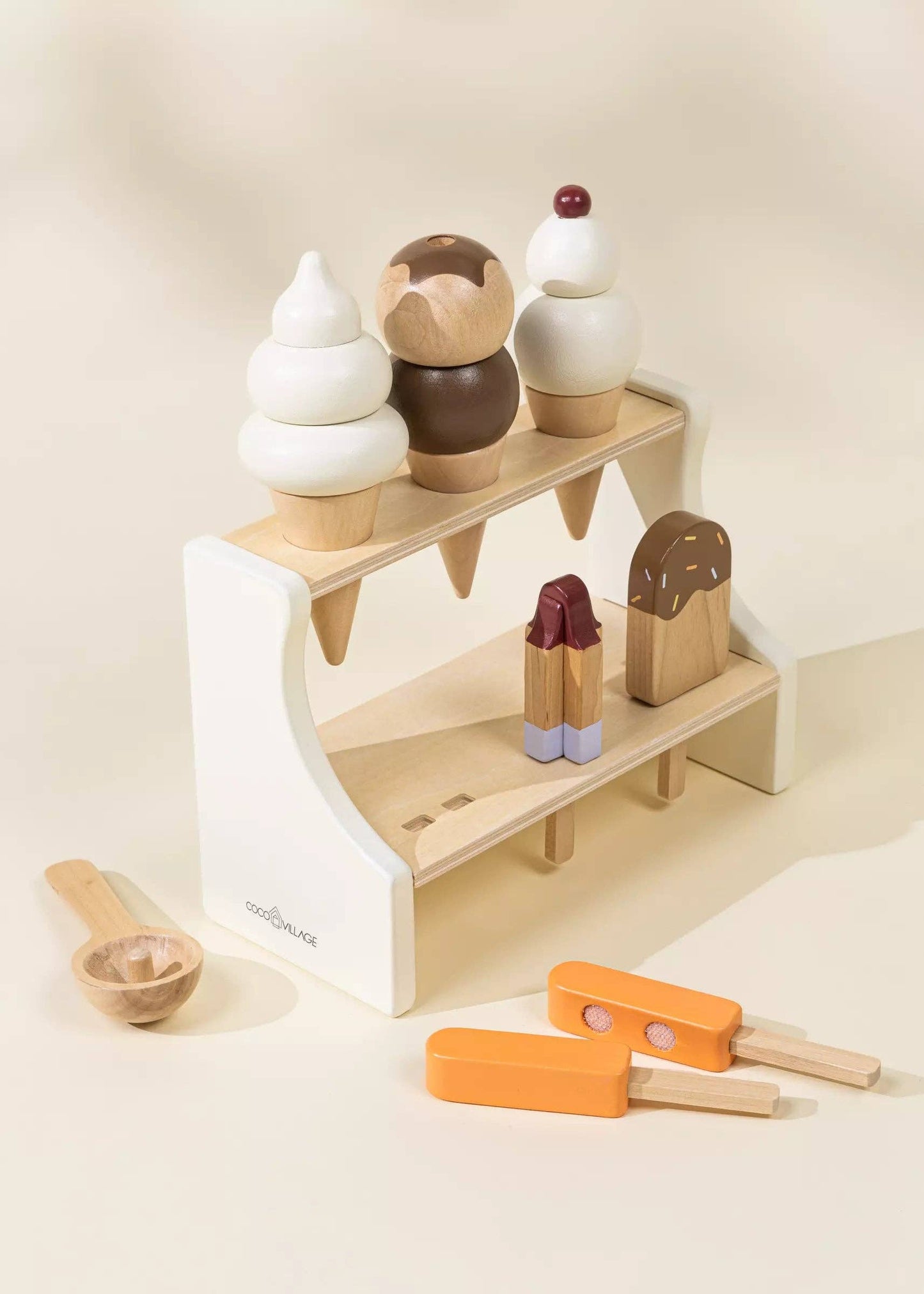 Wooden Ice Cream Stand Playset – Pretend Play Dessert Toy – Montessori Kitchen Toy – Ages 3+