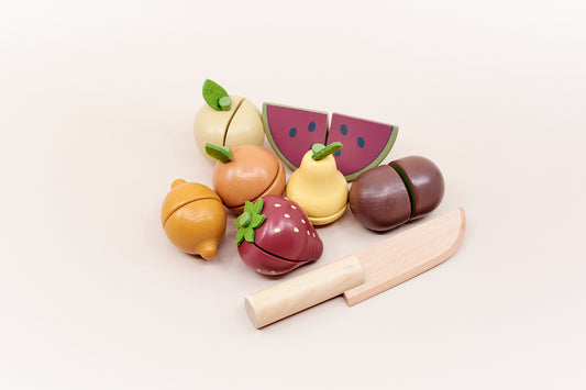 Wooden Fruits Playset – Sliceable Pretend Play Food & Basket Toy