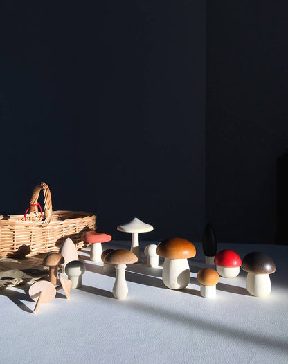 Wooden Mushroom Play Food Set – Moon Picnic Forest Mushrooms Basket – Waldorf Pretend Play Toy – Ages 3+