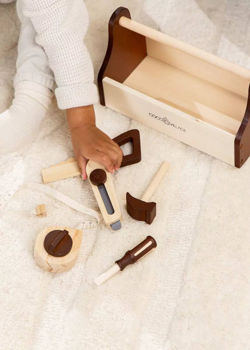 Wooden measuring tape and level from Coco Village tool set