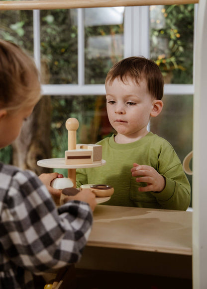 Wooden Dessert Tower Playset for Kids | Pretend Bakery & Tea Party Toy (8 Pieces)