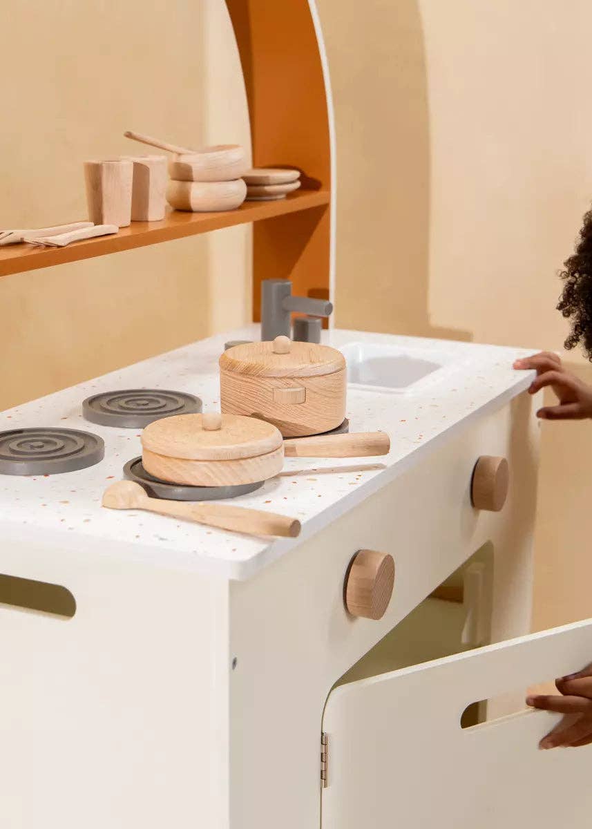 Wooden Pots & Pans Playset for Kids (6 Pieces) | Pretend Kitchen Toy