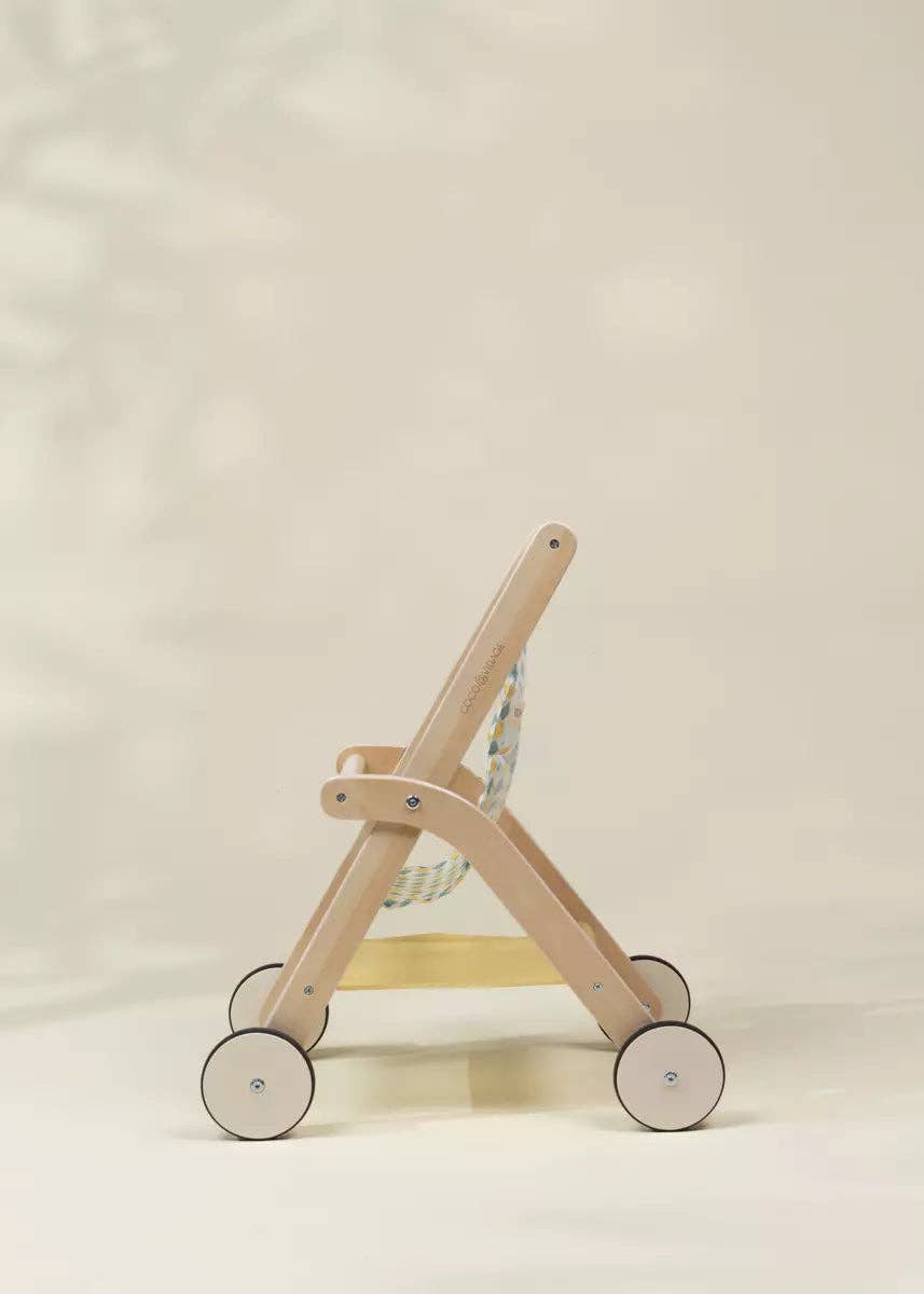 Wooden doll stroller handle detail