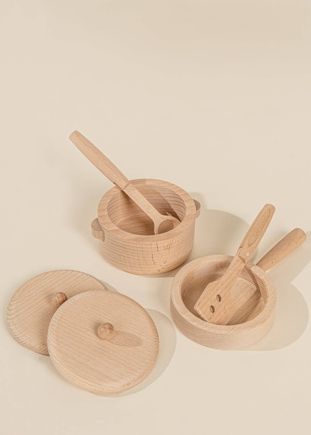 Wooden Pots & Pans Playset for Kids (6 Pieces) | Pretend Kitchen Toy