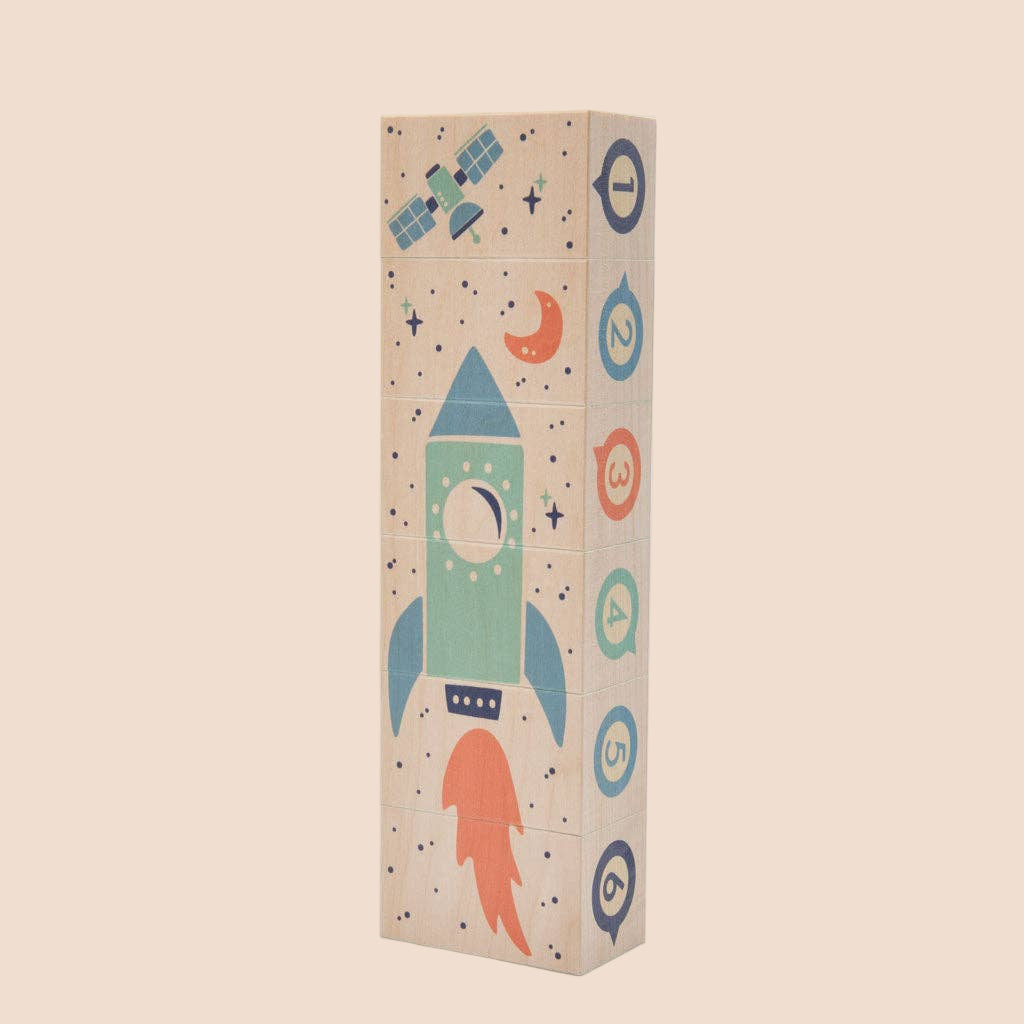Wooden Rocket Puzzle Blocks – Space Blocks Set – STEM Wooden Toy for Kids – Ages 2+