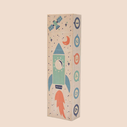 Wooden Rocket Puzzle Blocks – Space Blocks Set – STEM Wooden Toy for Kids – Ages 2+