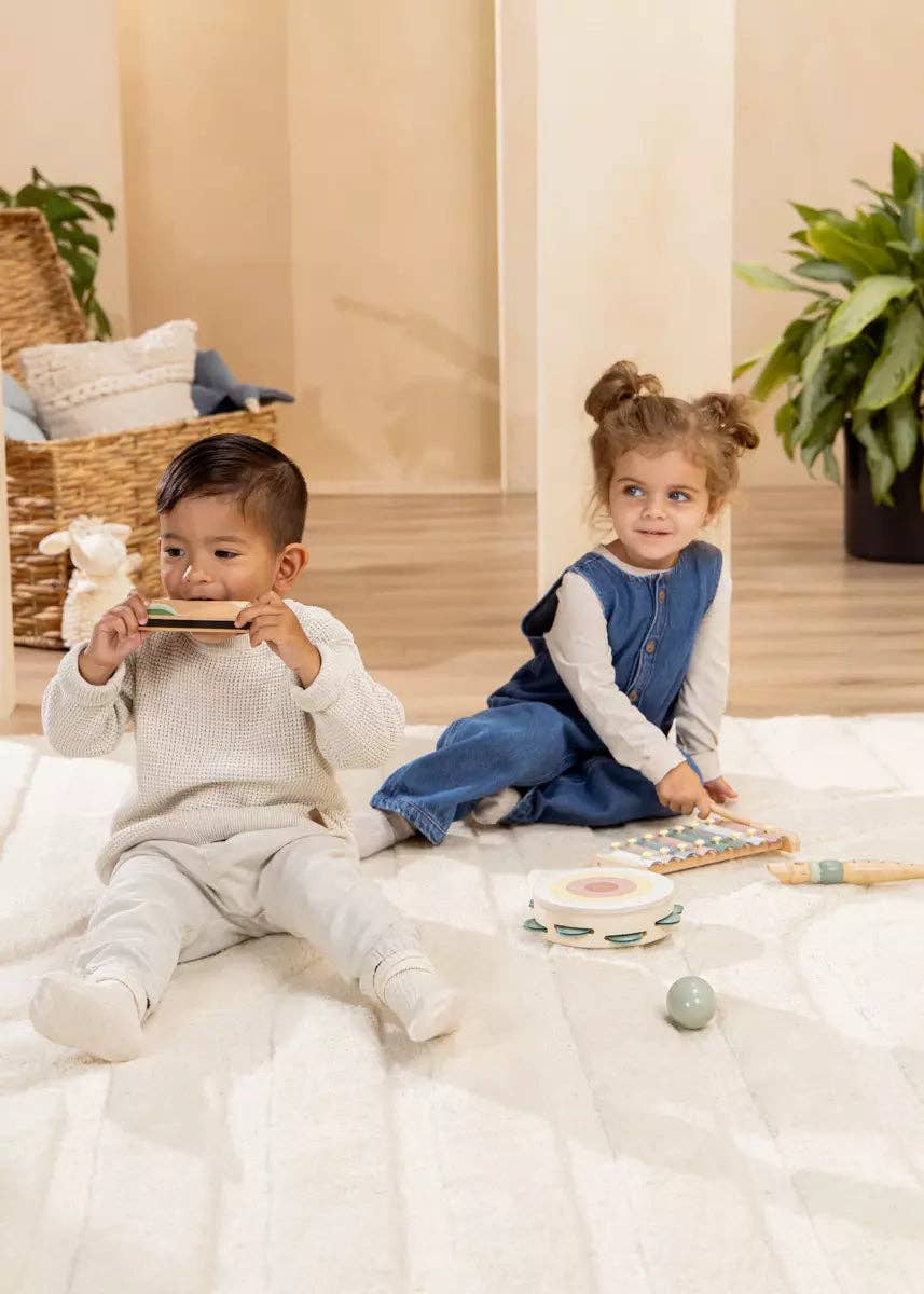 Wooden musical instruments playset with storage pouch - ages 3 and up