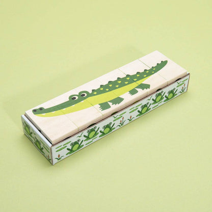 Wooden Animal Puzzle – Swamp Blocks Alligator & Frog – Nature Peg Puzzle Toy – Ages 2+