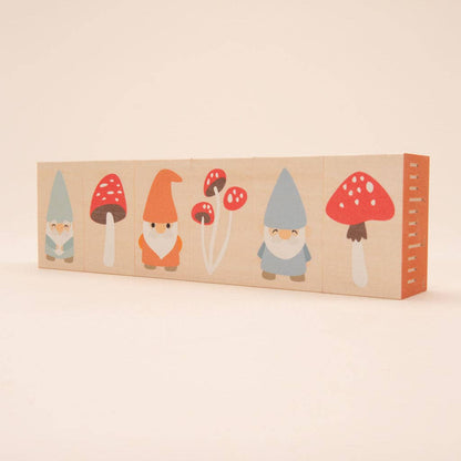 Wooden Gnome Puzzle Blocks – Magic Forest Building Set – Waldorf Imaginative Toy – Ages 3+