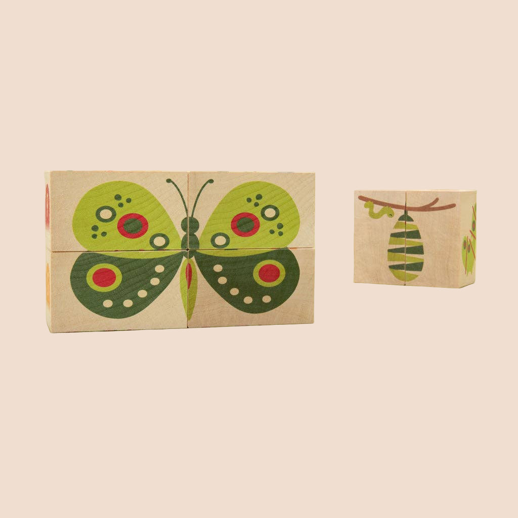 Wooden Garden Puzzle Blocks – Nature Building Set – Montessori Wooden Toy – Ages 2+