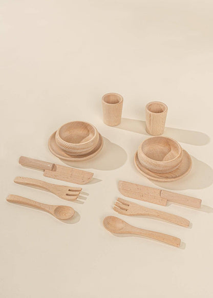 Wooden Dinnerware Playset for Kids (12 Pieces) | Pretend Play Tableware