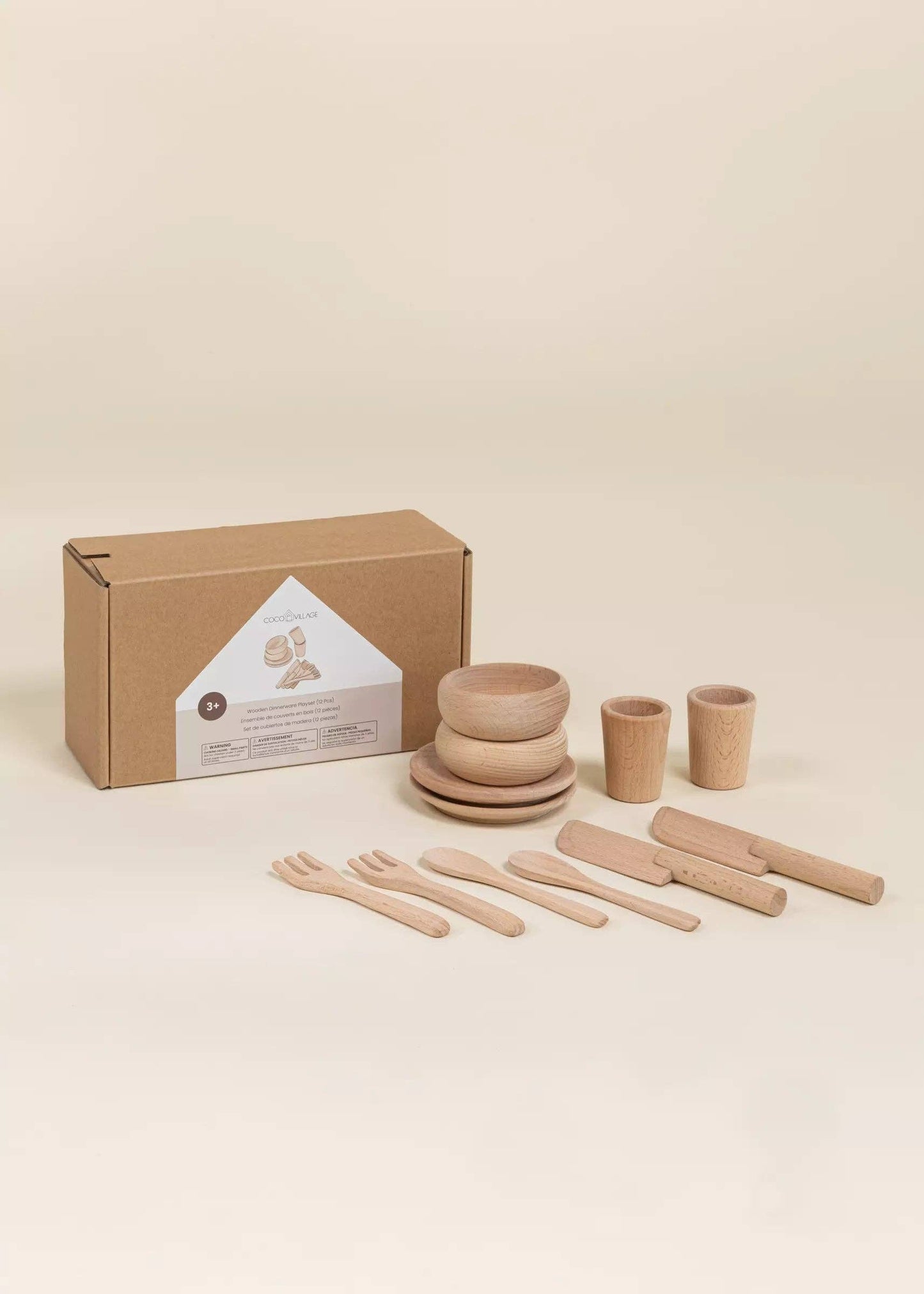 Wooden Dinnerware Playset for Kids (12 Pieces) | Pretend Play Tableware