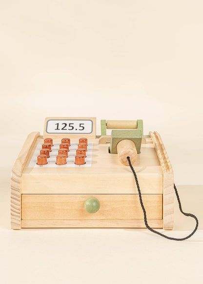 Wooden Toy Cash Register – Pretend Play Grocery Store Set – Montessori Shopping Toy – Ages 3+