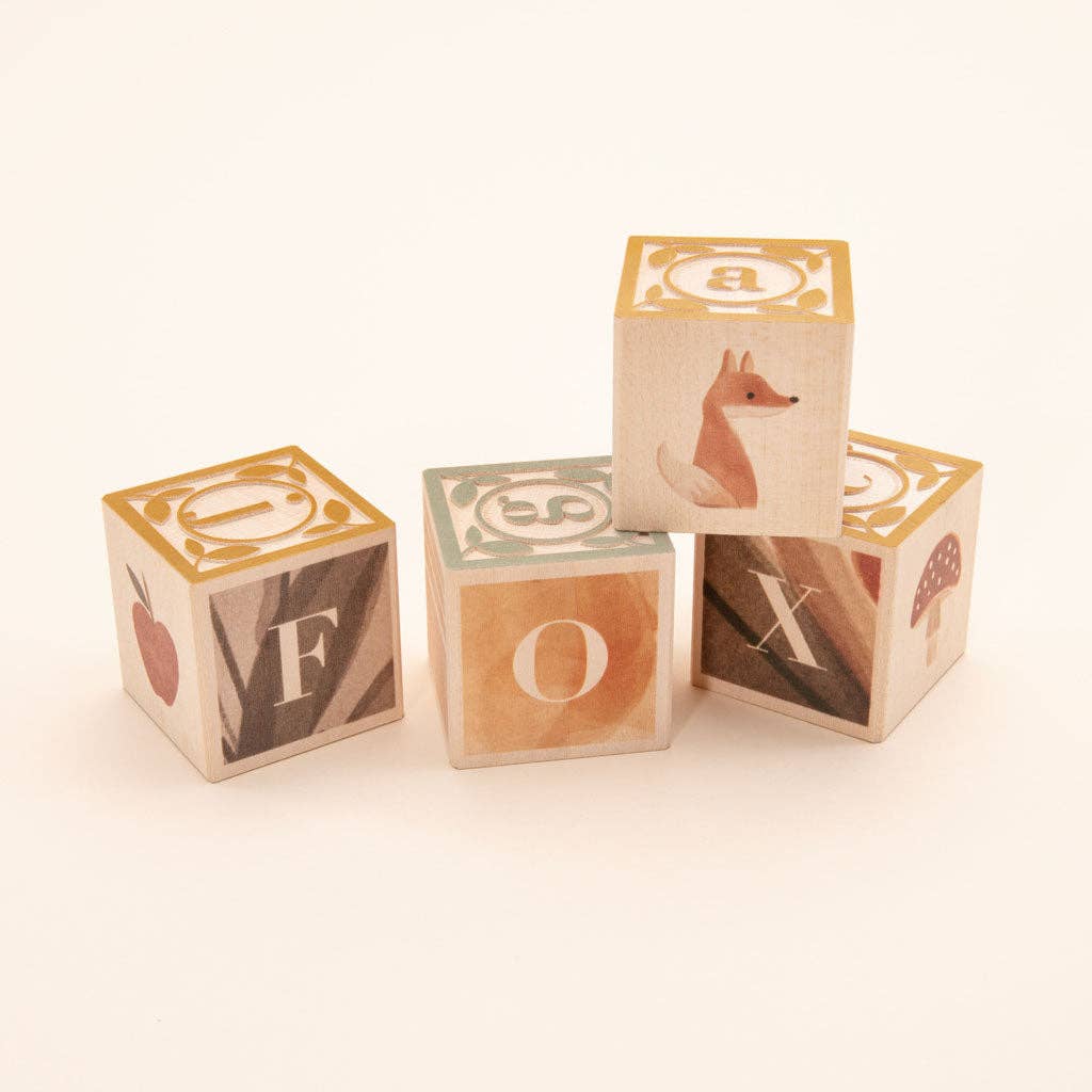 Wooden ABC Blocks – Watercolor Alphabet Learning Blocks – Montessori Educational Toy – Ages 3+