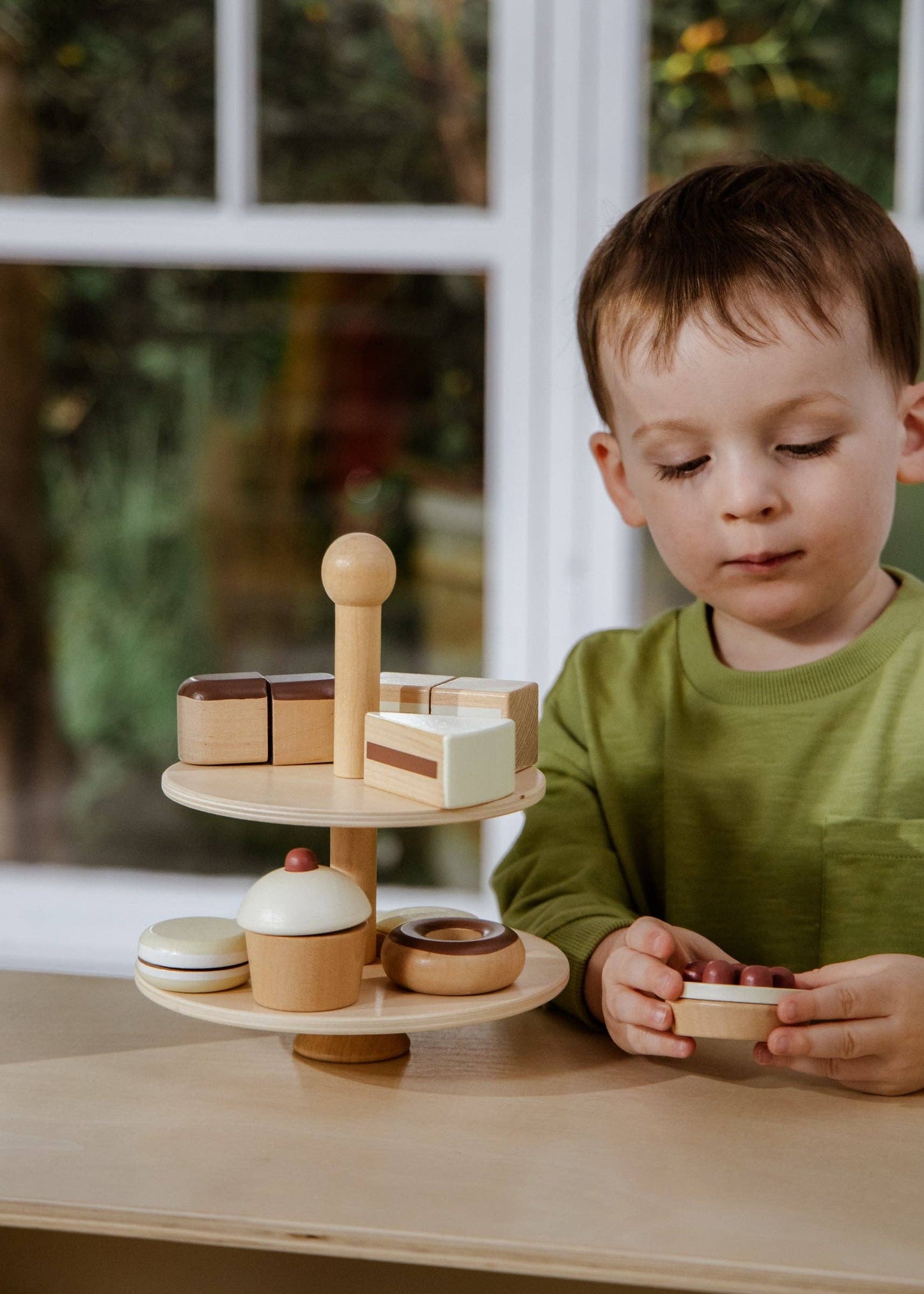 Wooden Dessert Tower Playset for Kids | Pretend Bakery & Tea Party Toy (8 Pieces)