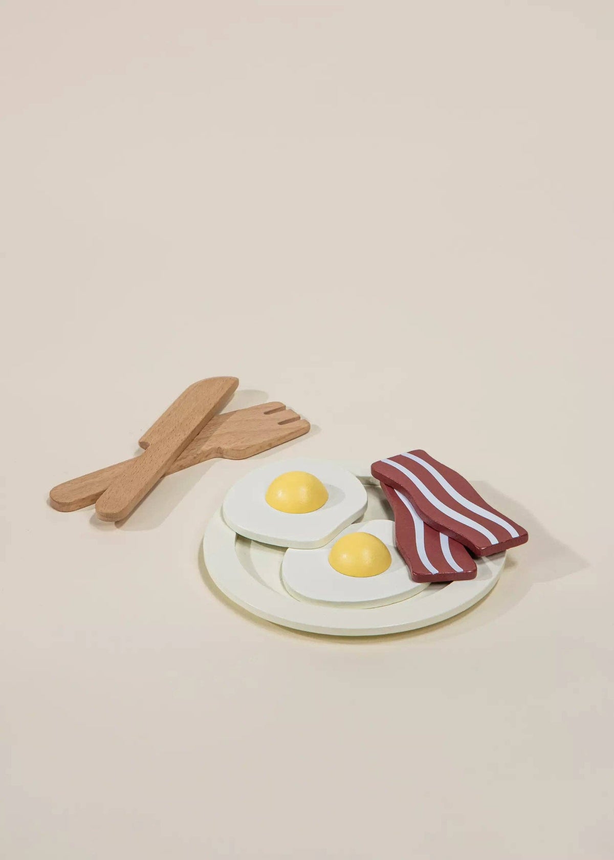 Close-up of wooden pretend bacon strips