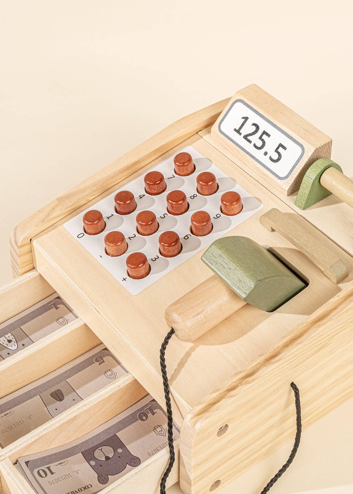 Wooden Toy Cash Register – Pretend Play Grocery Store Set – Montessori Shopping Toy – Ages 3+