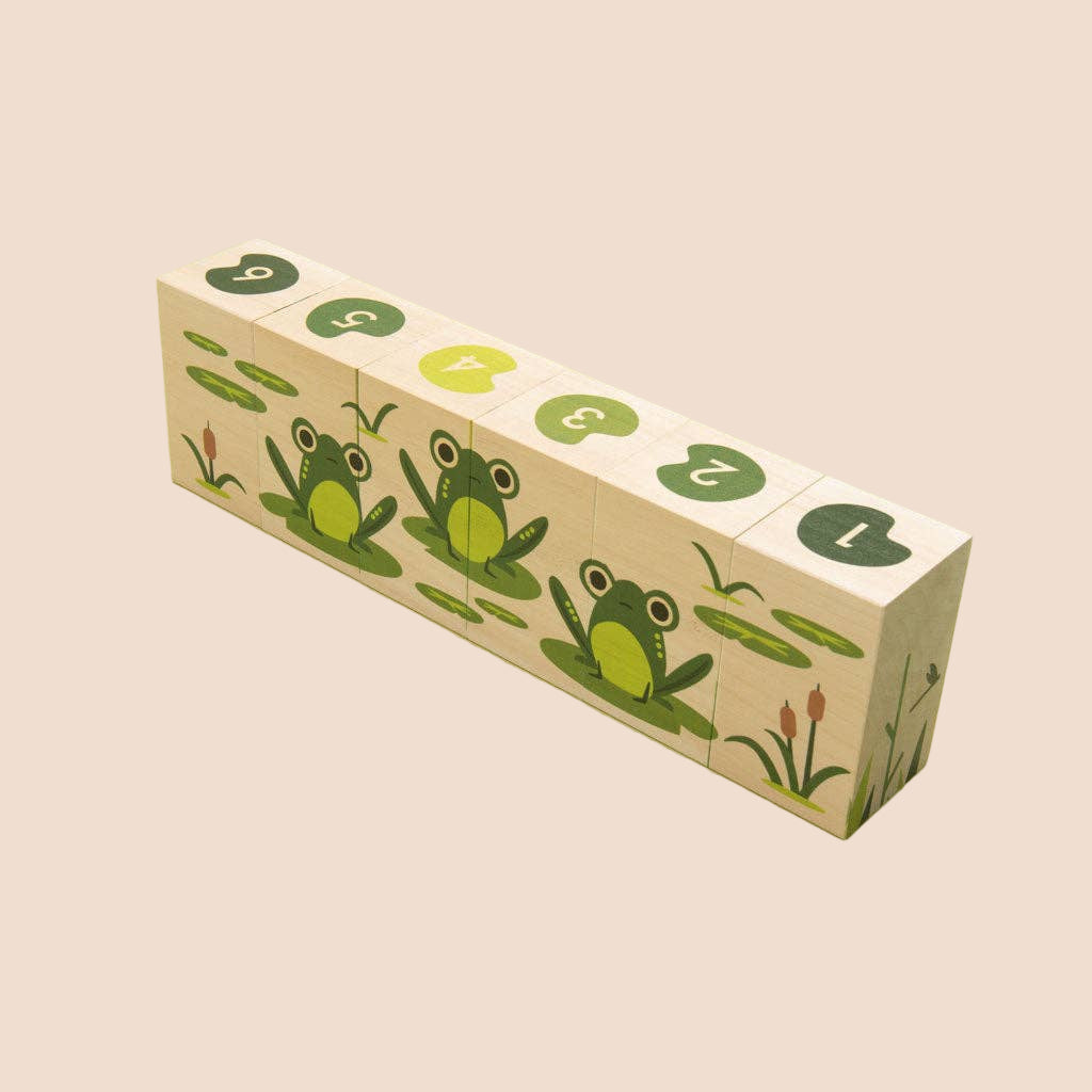Wooden Animal Puzzle – Swamp Blocks Alligator & Frog – Nature Peg Puzzle Toy – Ages 2+