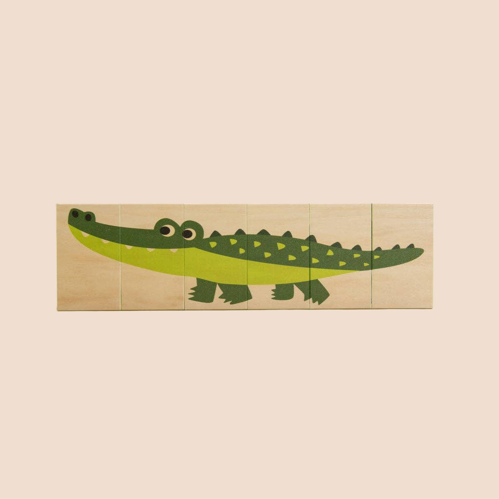 Wooden Animal Puzzle – Swamp Blocks Alligator & Frog – Nature Peg Puzzle Toy – Ages 2+