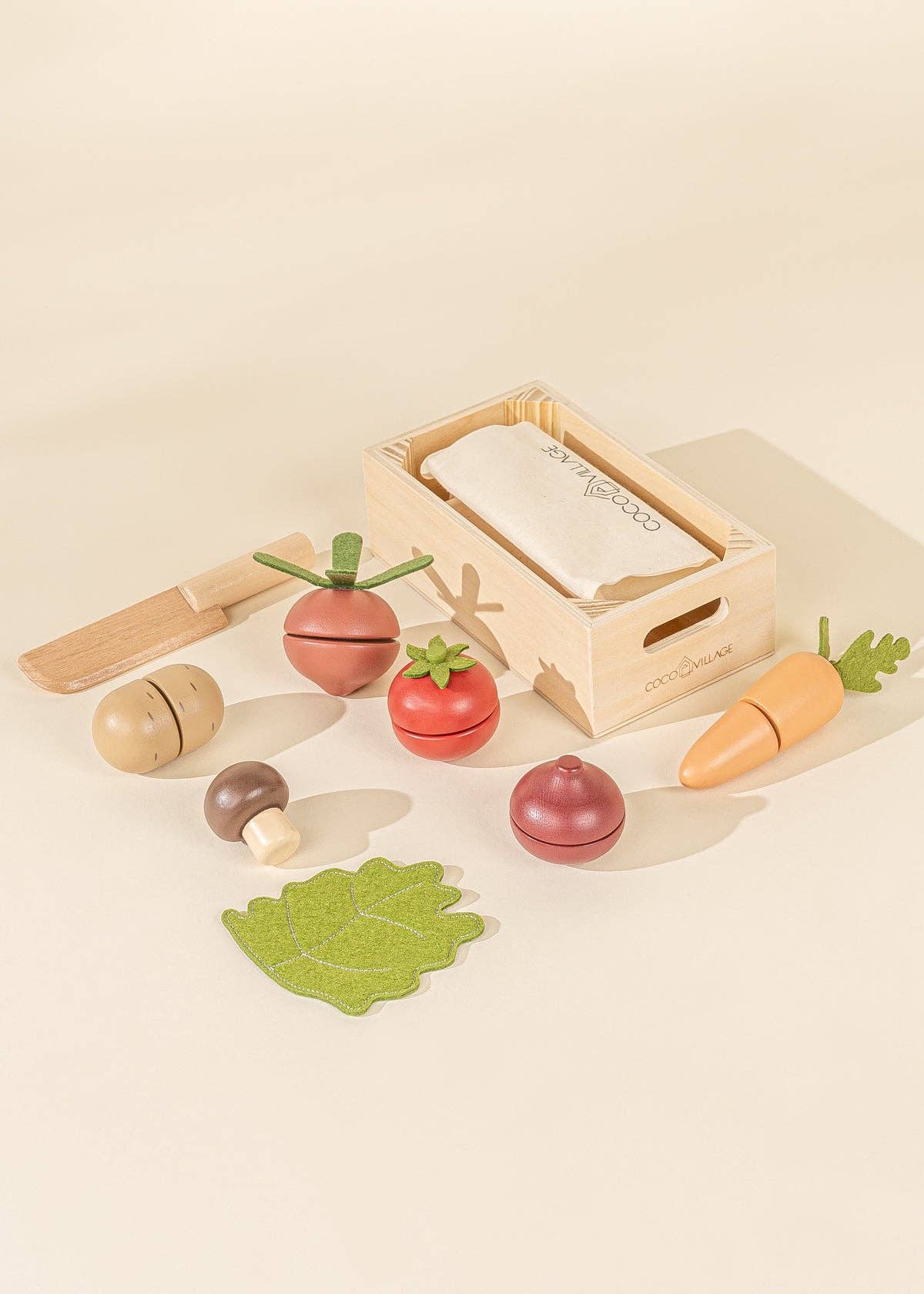 Wooden Vegetables Playset – Sliceable Pretend Play Food & Knife