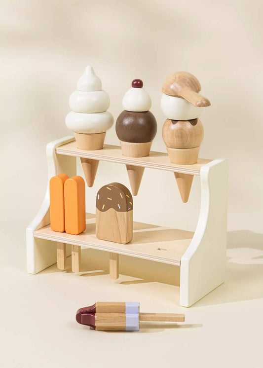 Wooden Ice Cream Stand & Accessories – Pretend Play Dessert Set