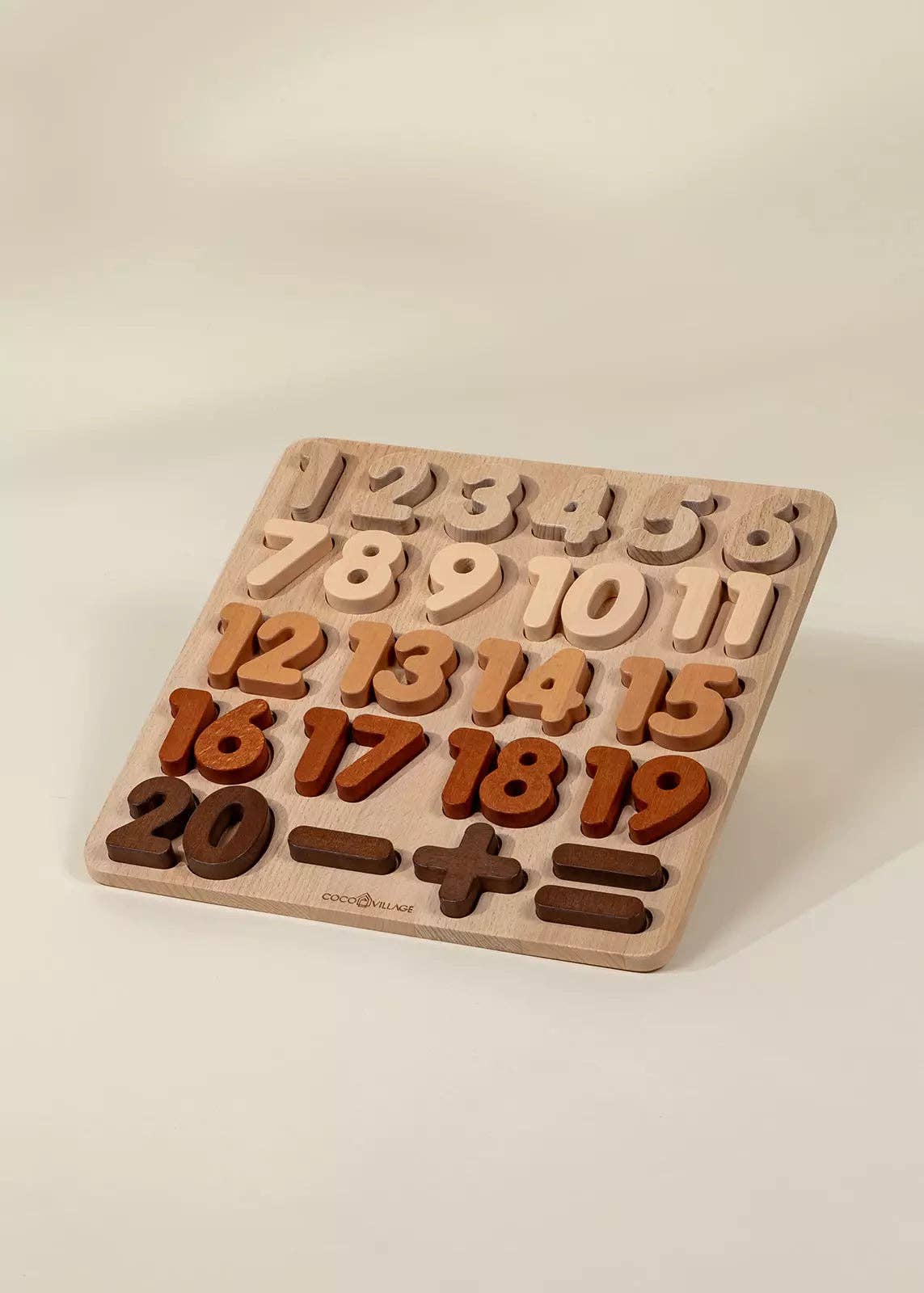 Wooden numbers puzzle with 35 pieces