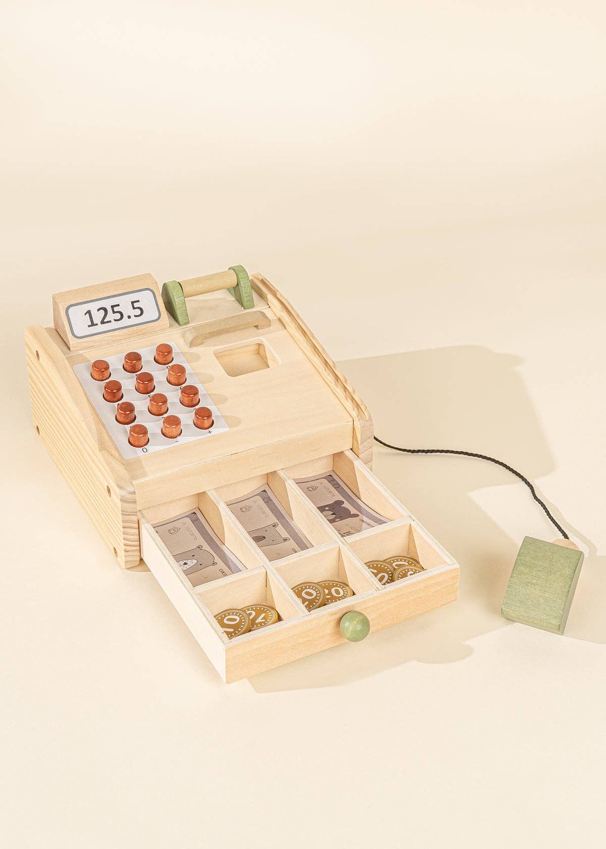 Wooden Toy Cash Register – Pretend Play Grocery Store Set – Montessori Shopping Toy – Ages 3+