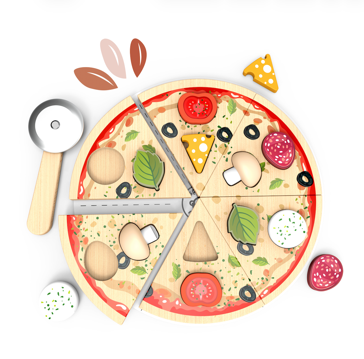 Wooden Pizza Puzzle – Pretend Play Kitchen Toy