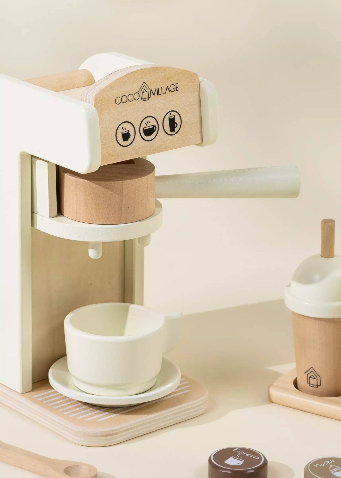 Wooden Coffee Maker Set – Pretend Play Barista Toy – Ages 3+