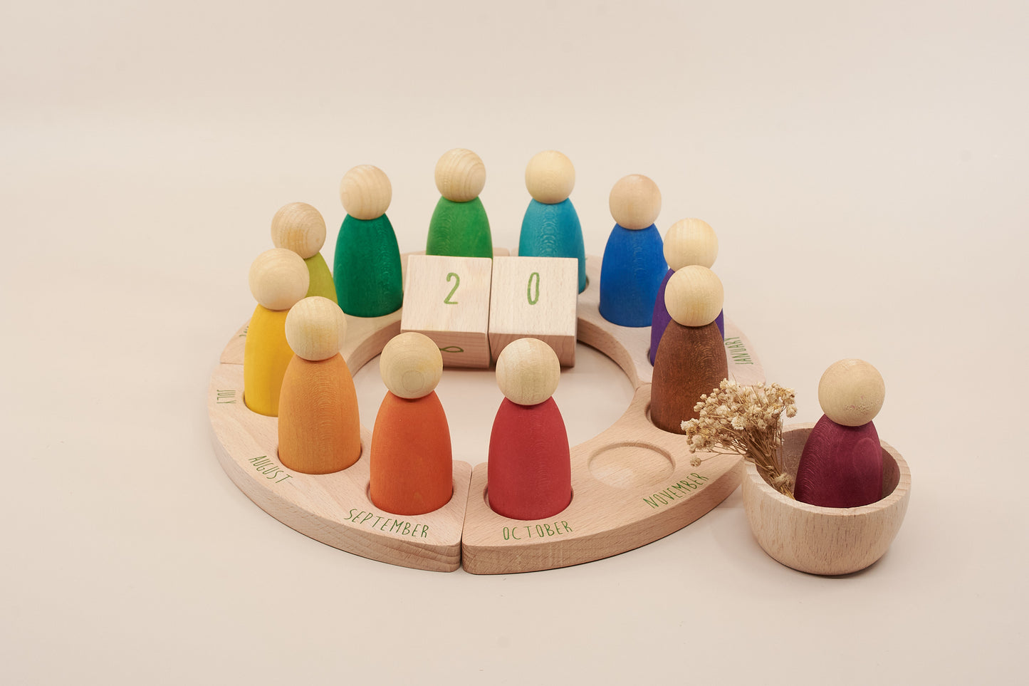 Wooden Rainbow Perpetual Calendar with Peg Figures