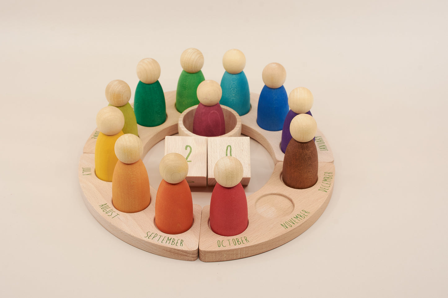 Wooden Rainbow Perpetual Calendar with Peg Figures
