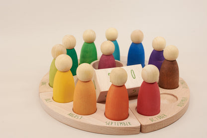 Wooden Rainbow Perpetual Calendar with Peg Figures