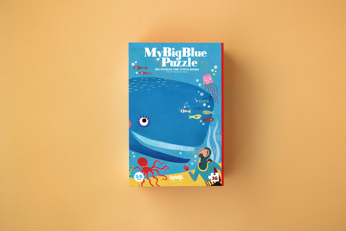 Londji My Big Blue ocean puzzle assembled showing whale scene