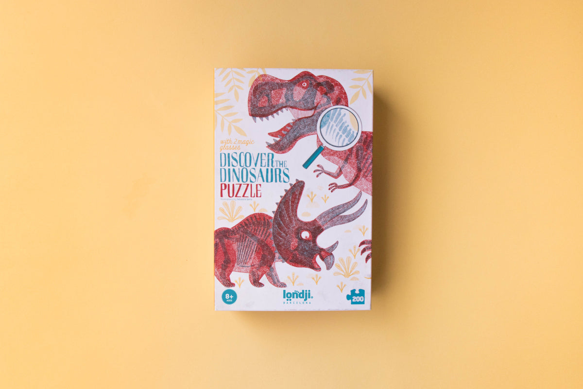 Londji Discover the Dinosaurs puzzle assembled with magic glasses