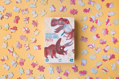 Discover the Dinosaurs puzzle styled on background
