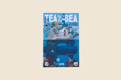 Tea by the Sea puzzle box on a beige background