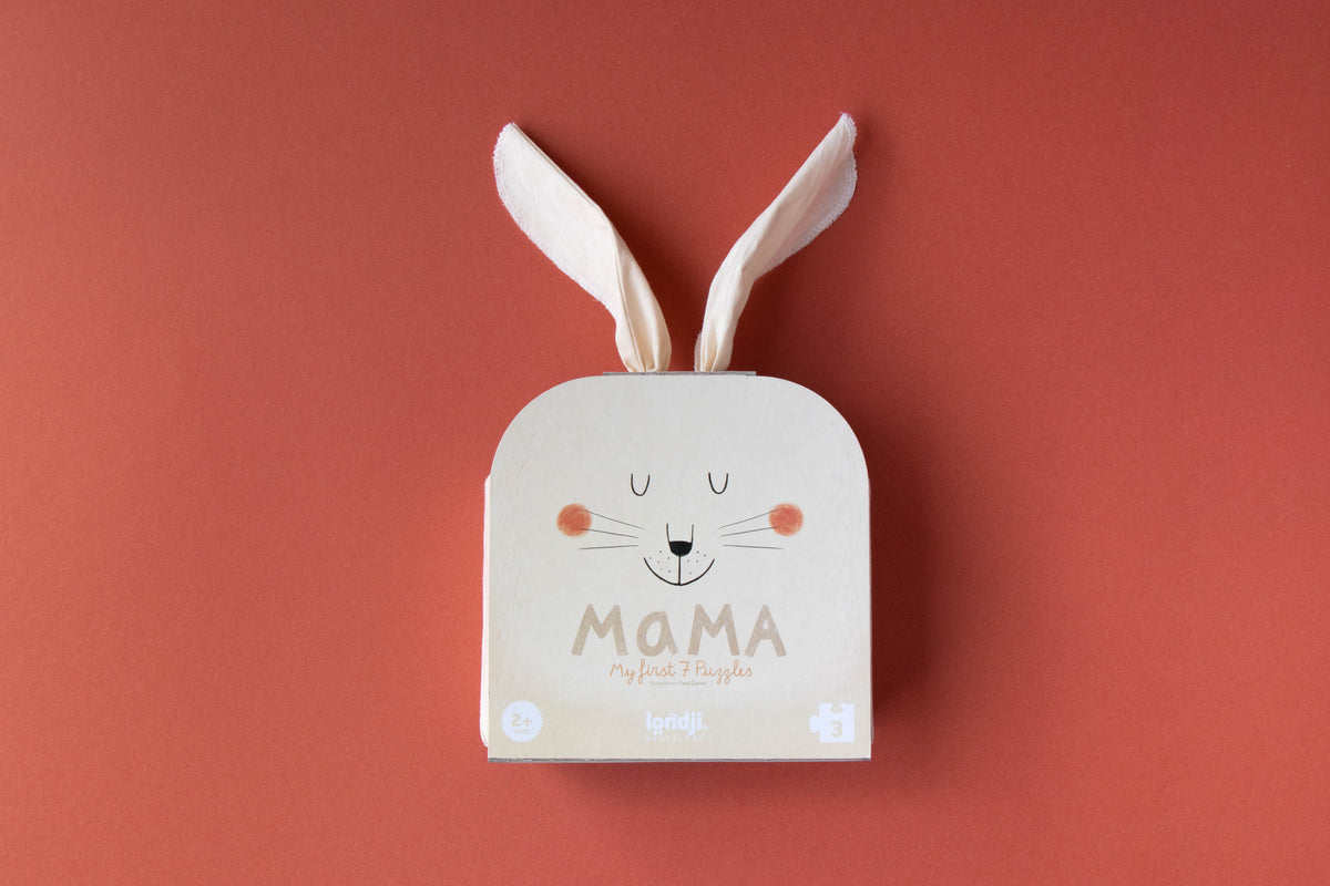 Product packaging with bunny ears and 'Mama' text on a red background