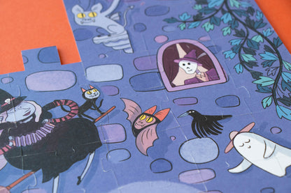 Children's puzzle with cartoon characters on a blue background