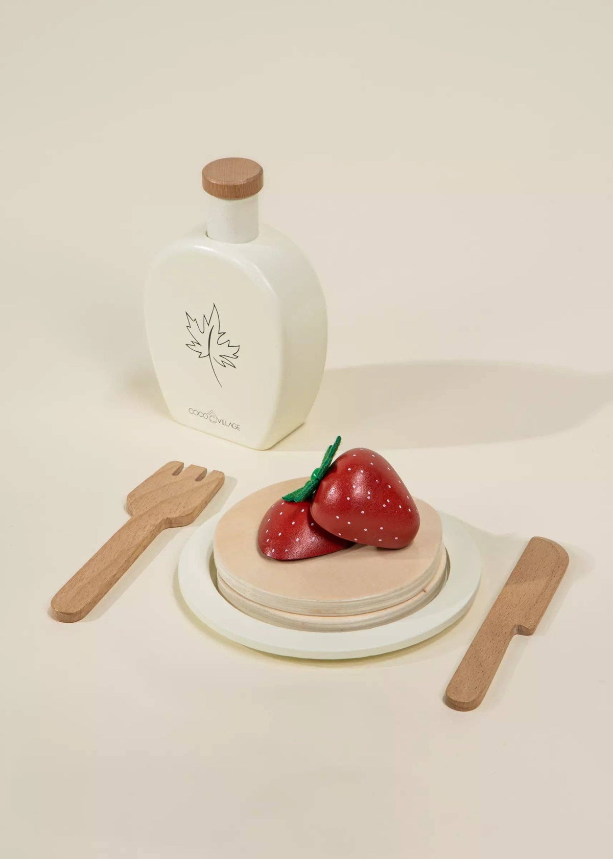 Wooden jam jar and maple syrup bottle pretend play pieces