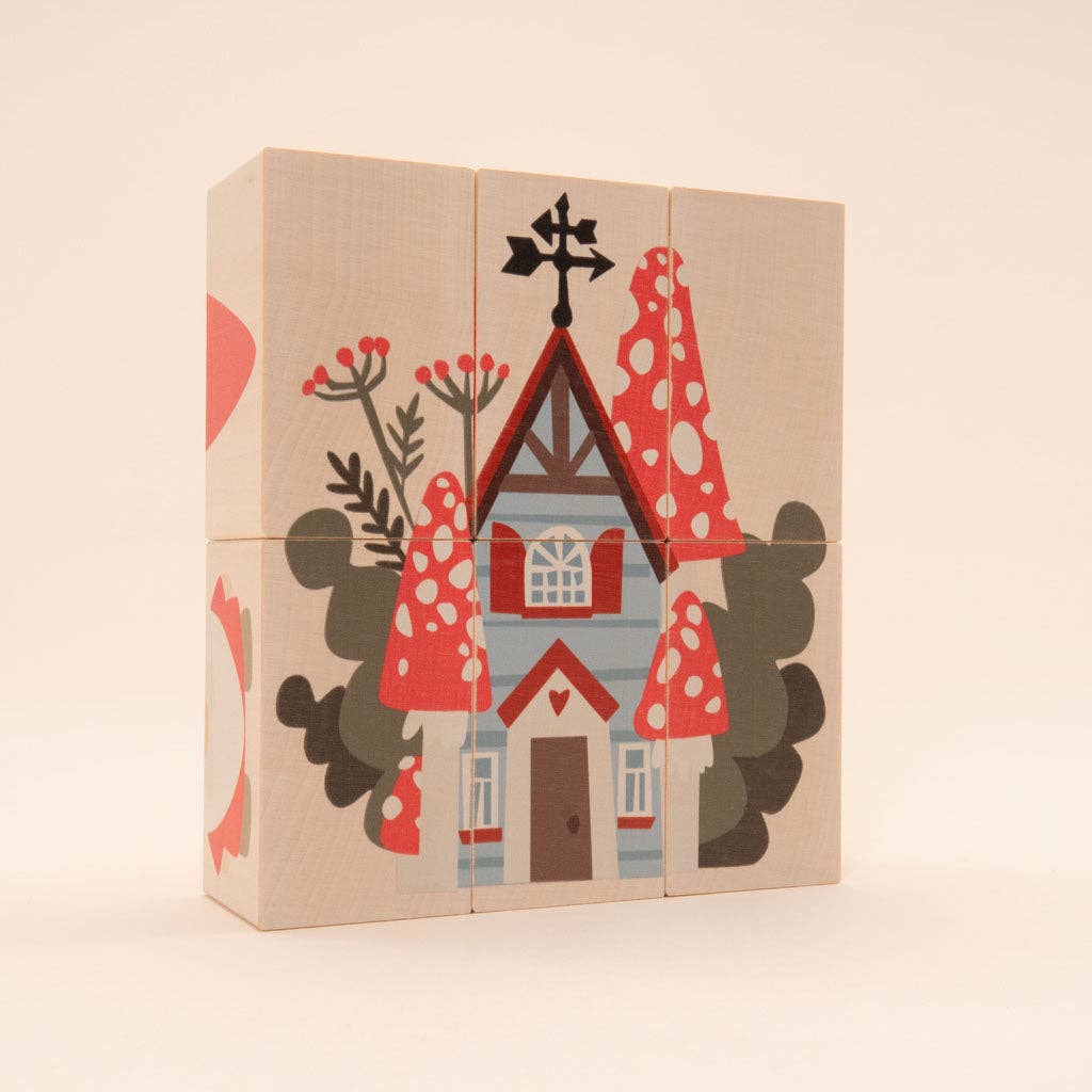 Wooden Gnome Puzzle Blocks – Magic Forest Building Set – Waldorf Imaginative Toy – Ages 3+