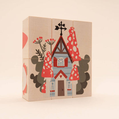 Wooden Gnome Puzzle Blocks – Magic Forest Building Set – Waldorf Imaginative Toy – Ages 3+