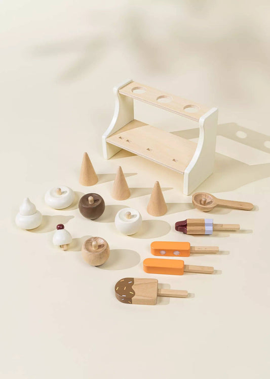 Wooden Ice Cream Stand & Accessories – Pretend Play Dessert Set