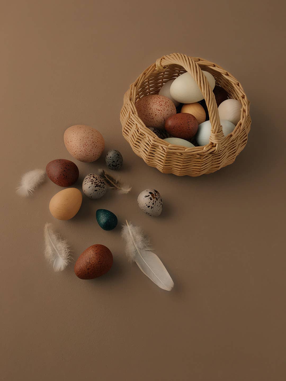 Moon Picnic wooden bird eggs, close-up detail view