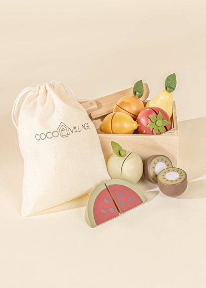 Wooden Fruit Play Food Set – Sliceable Pretend Kitchen Toy
