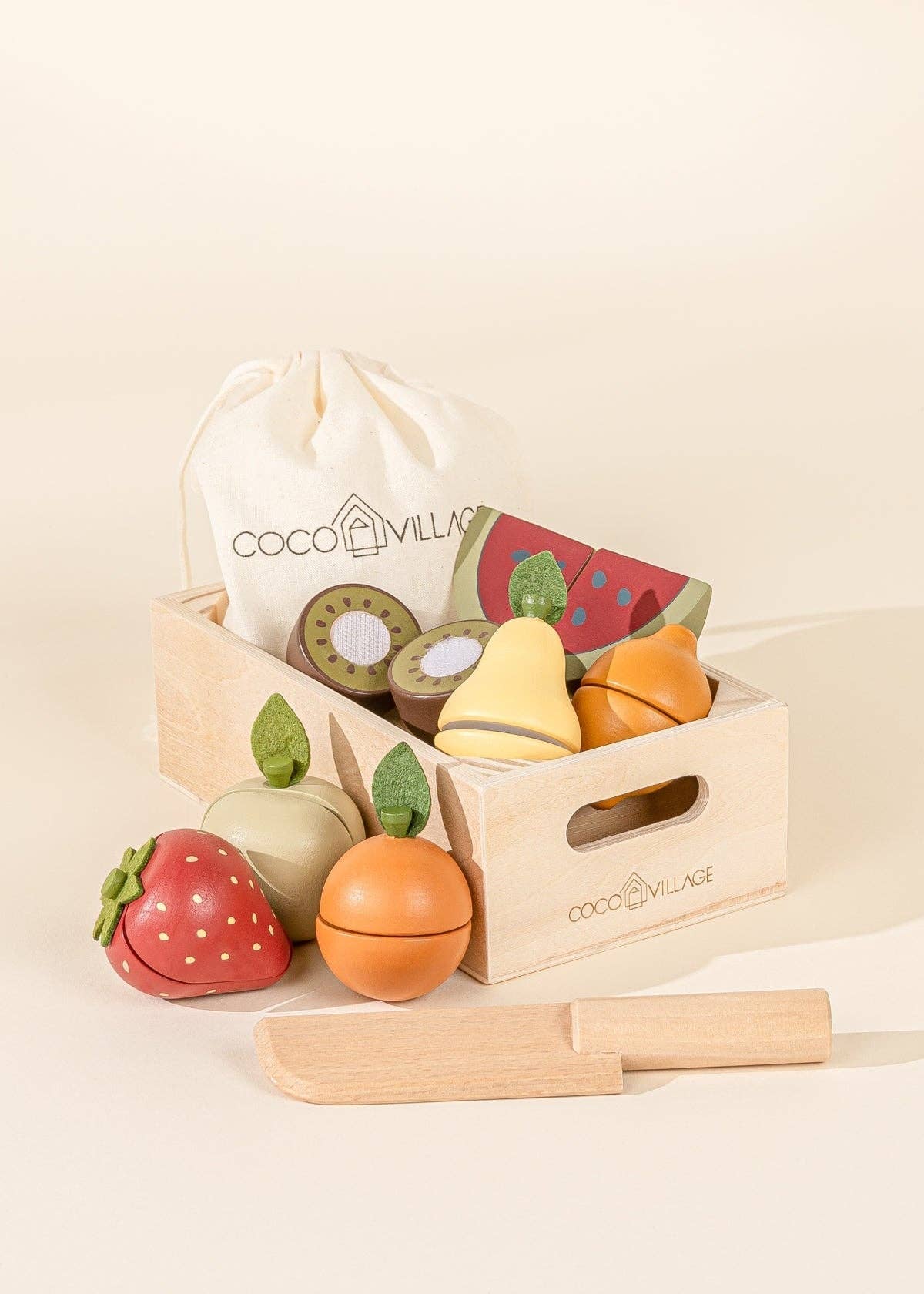 Wooden Fruit Play Food Set – Sliceable Pretend Kitchen Toy