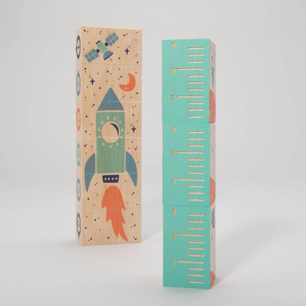 Wooden Rocket Puzzle Blocks – Space Blocks Set – STEM Wooden Toy for Kids – Ages 2+
